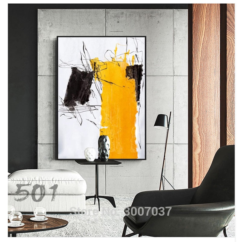 Handmade Thick Oil Paint Yellow and White and Black Oil Painting On Canvas Wall art Pictures For Home Decor