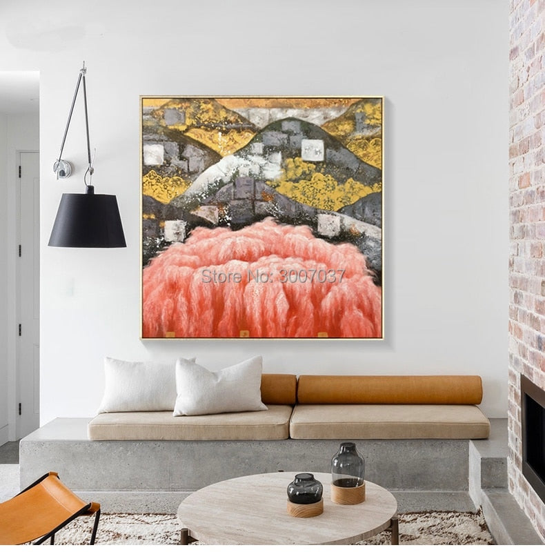 Handmade Abstract Landscape Canvas Painting Colorful Mountain Oil Painting Minimalist style For Living Room Bedroom Aisle Studio