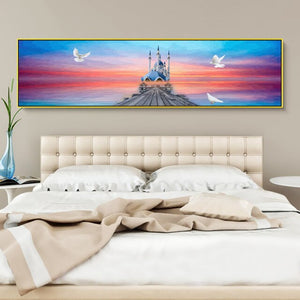 New 30x120cm DIY Painting By Numbers Sunset Landscape Kits Oil Painting Paint By Numbers Wall Art Picture Bedroom Home Decor