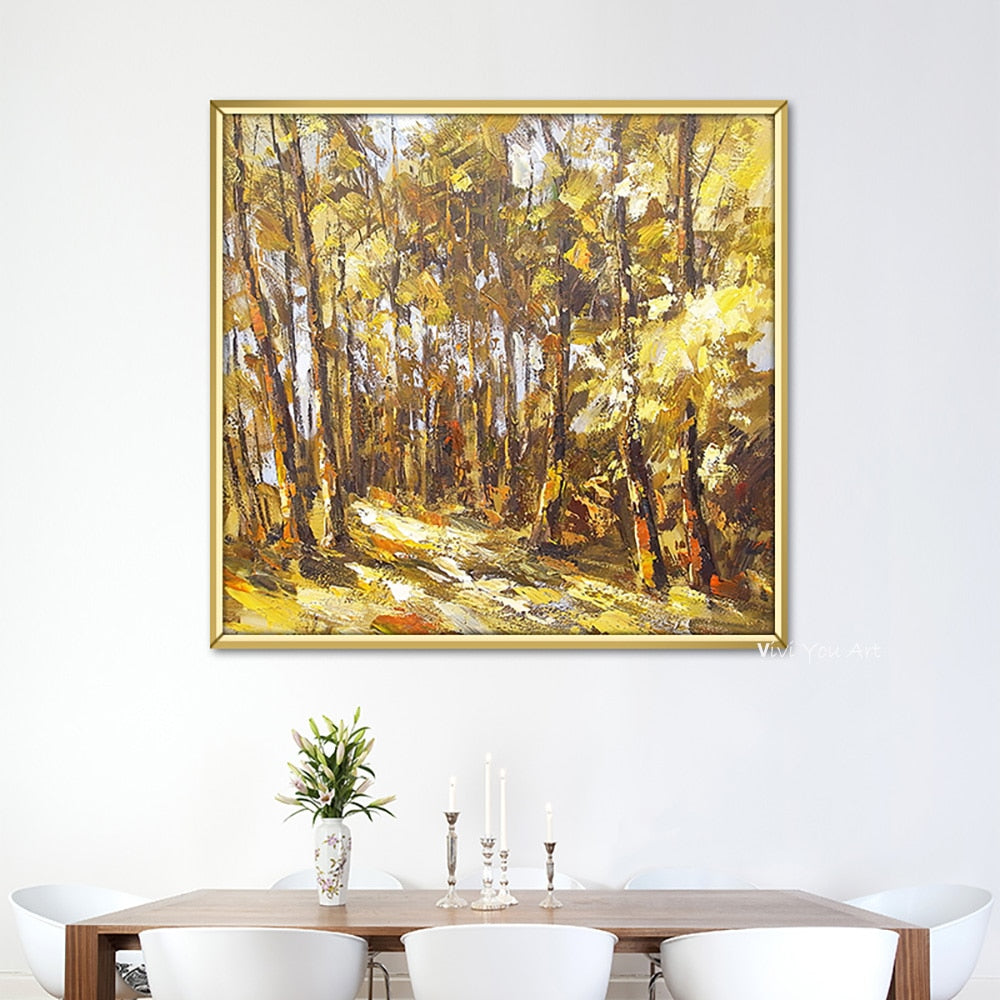 Golden Tree Abstract Canvas Painting Wall Art Handmade Poster Picture Decorative Painting Living Room Home Decoration