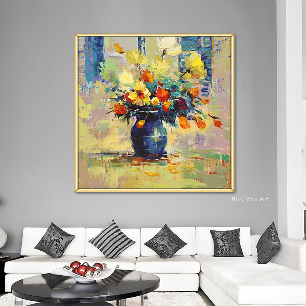 Flowers Feathers Woman Abstract Canvas Painting Wall Art Handmade Poster Picture Decorative Painting Living Room Home Decoration