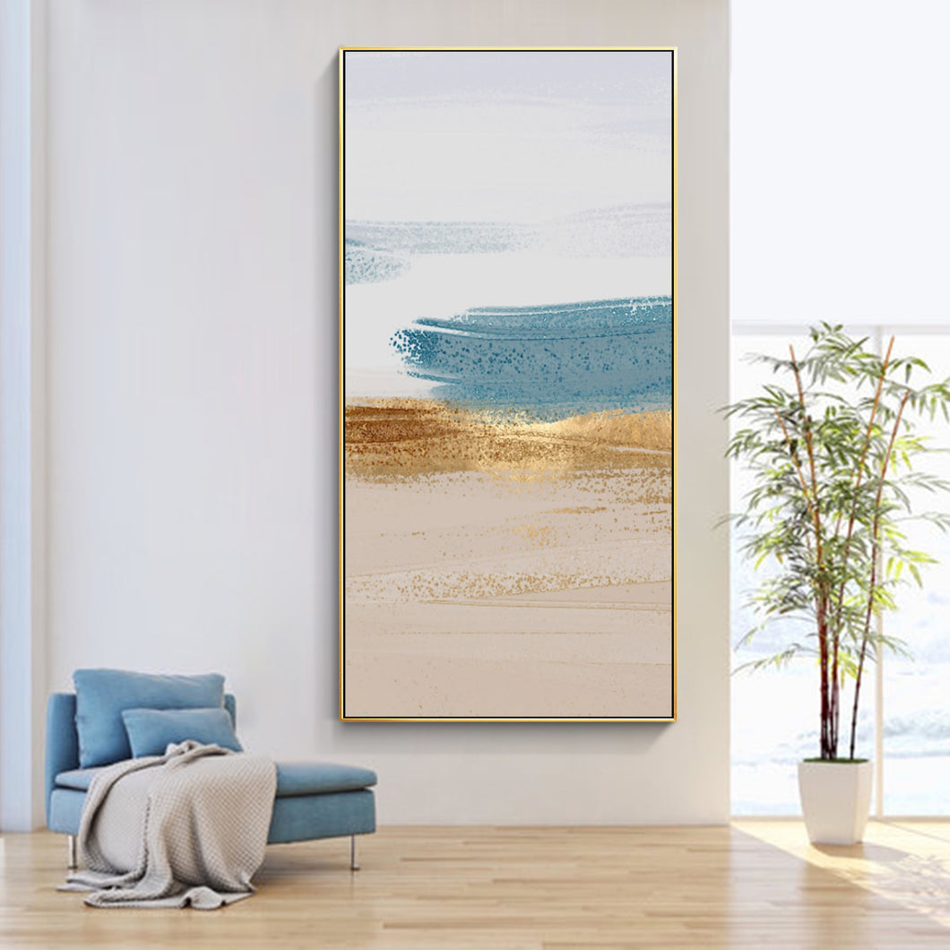 Gold leaf blue Abstract art Beige Beach seascape canvas handmade oil painting acrylic large wall art poster home decor quadros