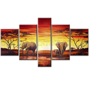 Free Shipping High Quality Handmade Abstract Sunset Landscape Oil Painting on Canvas Elephant Oil Painting for Friends Gift