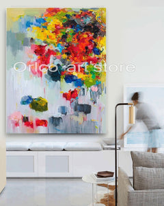 Handmade Red Colorful Knife Flower Painting Abstract Paintings on Canvas New Style Still Life Painting Hang Picture Decor Oil P