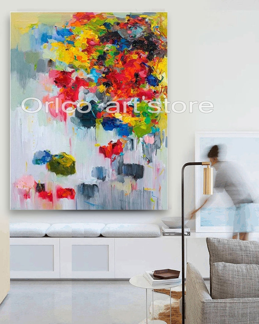 Handmade Red Colorful Knife Flower Painting Abstract Paintings on Canvas New Style Still Life Painting Hang Picture Decor Oil P