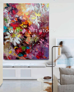 Handmade White Pink Knife Flower Painting Abstract Paintings on Canvas New Style Still Life Painting Hang Picture Decor Oil Pai
