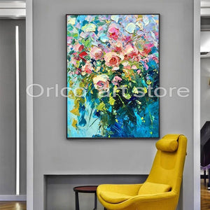 Handmade Red Knife Flower Painting Abstract Paintings on Canvas New Style Still Life Painting Hang Picture Decor Oil Painting