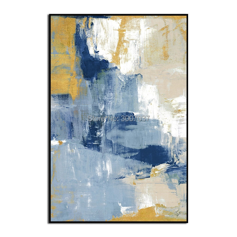 Handmade Blue and Yellow and White abstract oil painting on canvas wall art modern canvas painting for home decor no frames