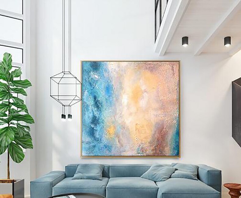 Handmade Abstract Painting Canvas Art Wall Painting Blue Large Wall Art Oversize Painting Modern Home Office Decor
