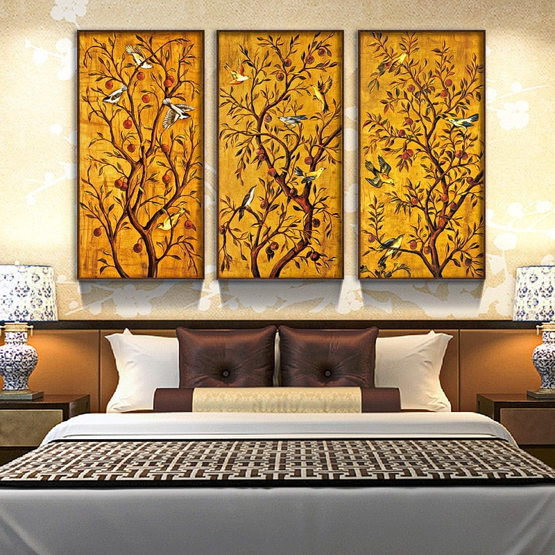3 pieces Modern handmade paintings lucky treepachira macrocarpa on oil canvas for home decor and wallpaper