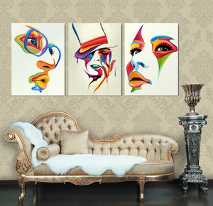3 pieces Modern handmade painting portrait on oil canvas for home decor and wallpaper