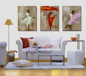 3 pieces handmade painting dancing on oil canvas for home decor and wallpaper, gallery