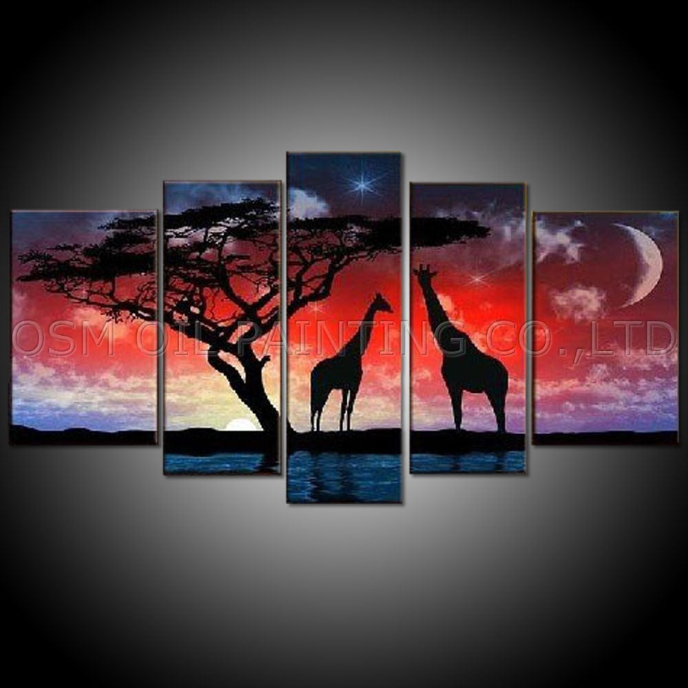 Top Artist Handmade High Quality Group Abstract Landscape Oil Painting on Canvas Funny Animal Giraffe Oil Painting for Wall Art