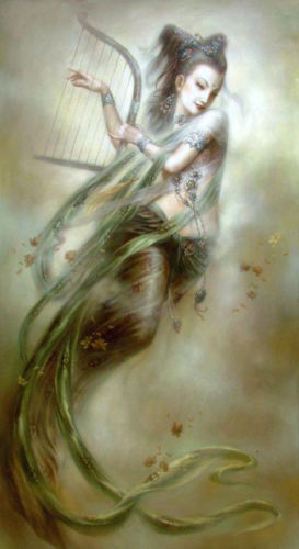 100%Handmade Dream-art Oil painting Cupid making bow and arrow - naked young boy in view 36