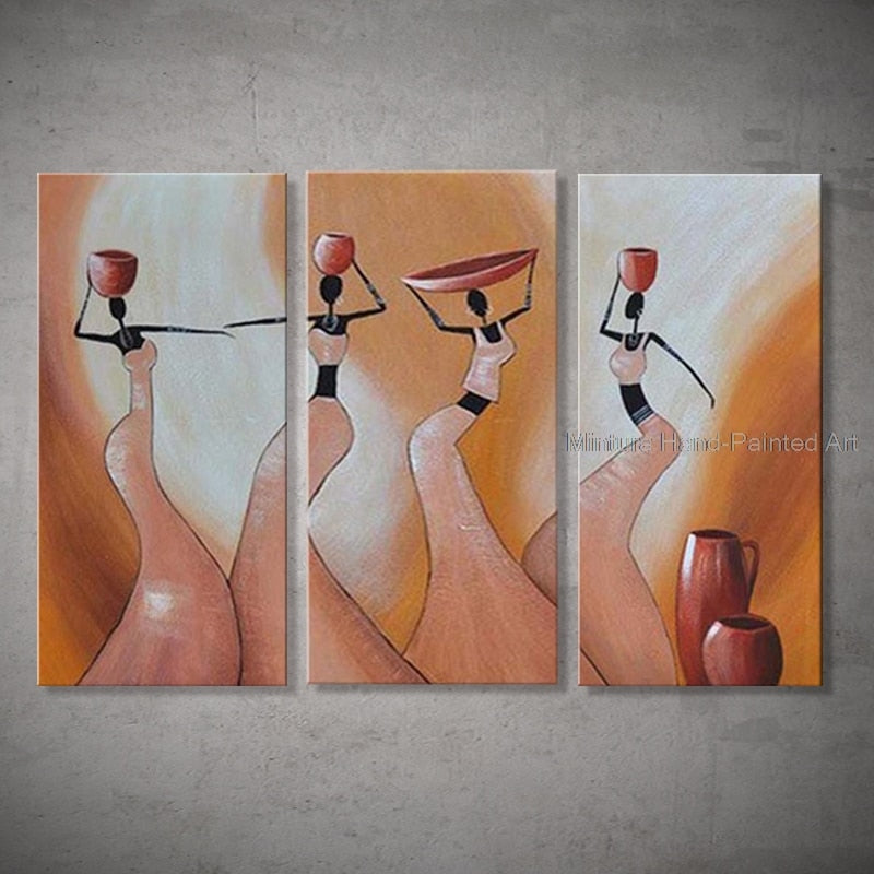 3 Set 100% Handmade Hand Painted Oil Paintings on Canvas Water African Women Wall Art Picture For Living Room Home Decor Unframe