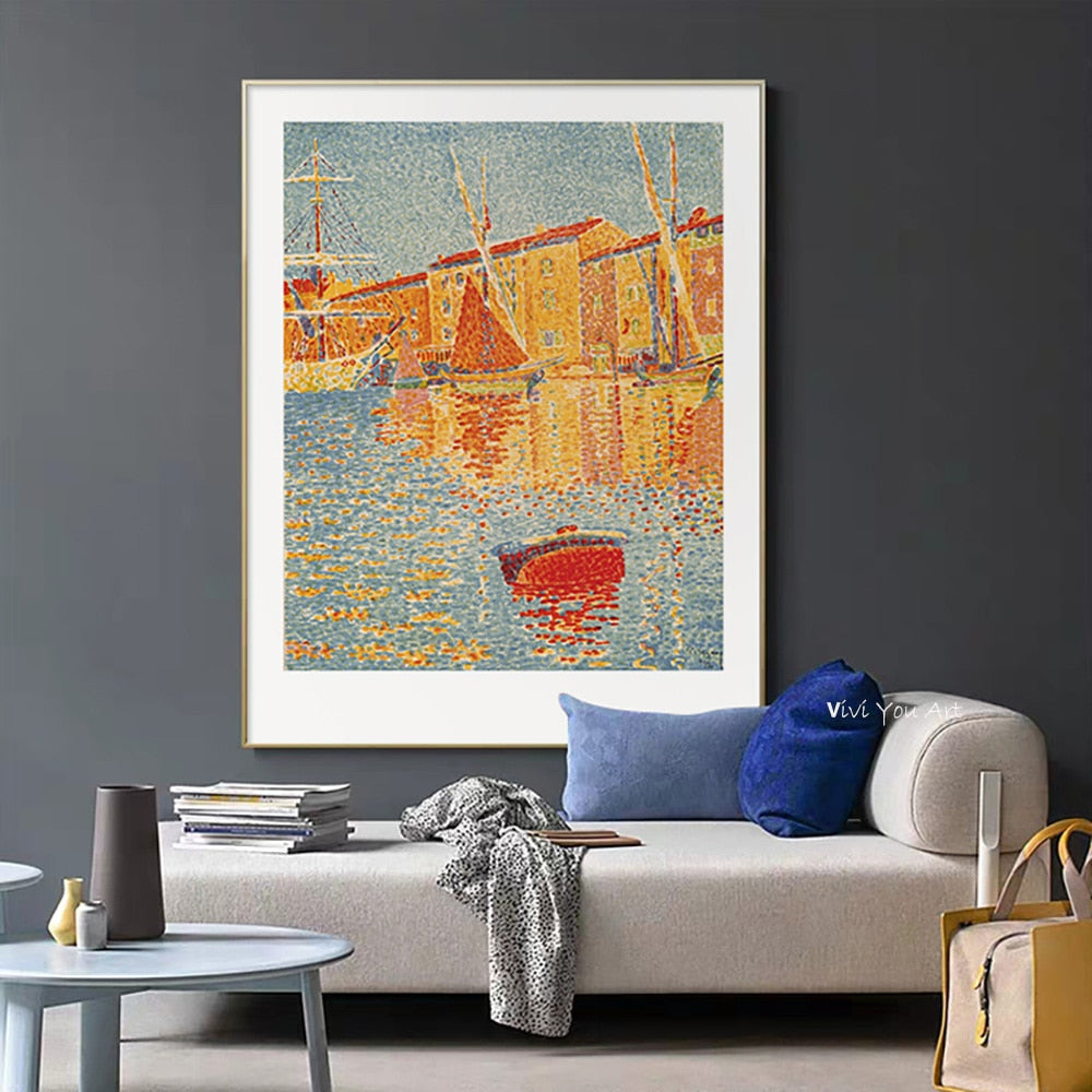 Abstract Art Red  Ship Impression Oil Painting on Canvas Posters and Handmade Cuadros Wall Art Pictures For Living Room