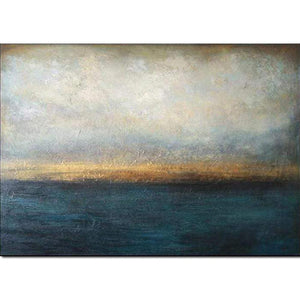 Contemporary Abstract Oil Paintings On Canvas Blue Gray Gold Handmade Modern Ocean Artwork For Bedroom Living Room Decor Large