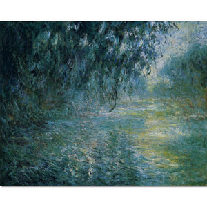 Handmade Oil Painting Claude Monet Landscape Morning Seine in the Rain Canvas Reproducts Wall Art Blue Home Decor Dining Room