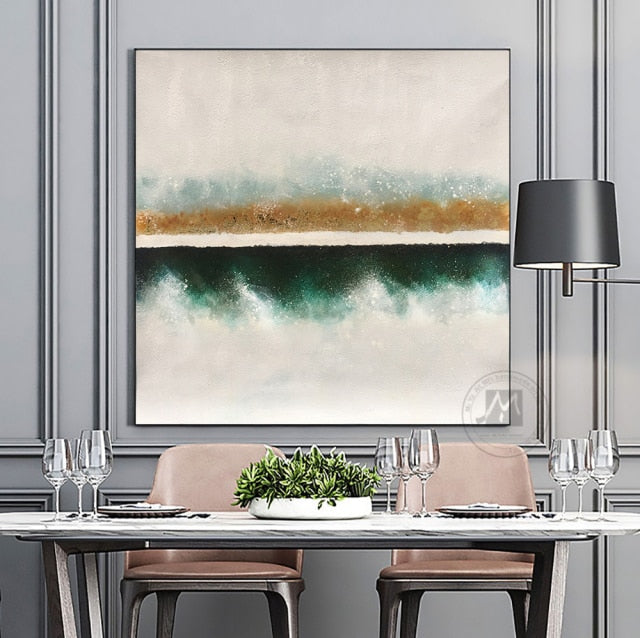 Hand Painted abstract painting texture acrylic Modern art green oil painting Golden for living room wall Large home decoration