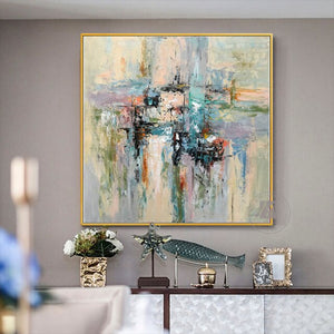 Hand Painted abstract painting texture acrylic Modern art green oil painting Golden for living room wall Large home decoration