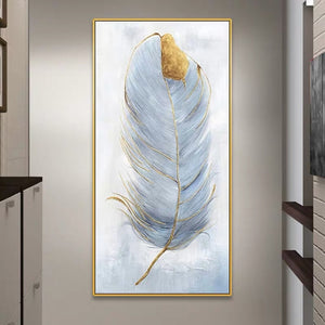 Morandi Style Hand Painted Feather Pic Gold Foil Abstract Oil Painting On Canvas Wall Art For Living Room Home Decor No Frame