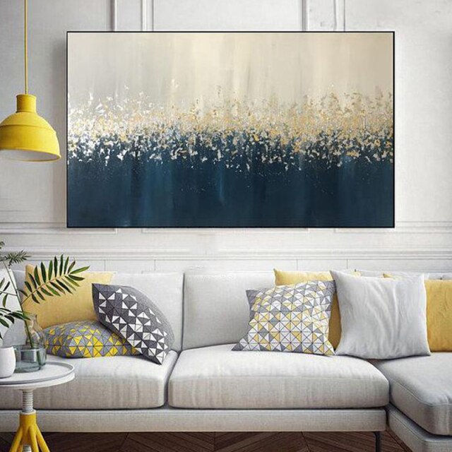 The Goldleaf Dots Picture 100% Hand Painted Modern Abstract Oil Painting on Canvas Wall Art for Living Room Home Decor No Frame