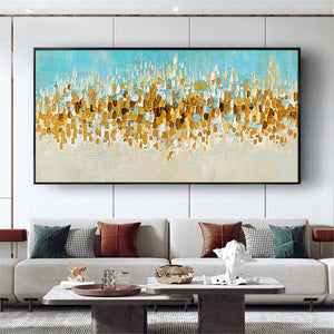 Selling art wall pictures for home decor Hand drawn canvas oil painting Custom abstract gold foil poster for living room picture