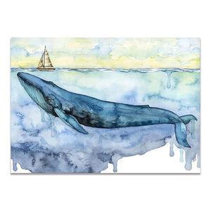 Cartoon Whale Shark Sea Ship Landscape Wall Art Canvas Painting Posters and Print Wall Pictures for Kid's Living Room Home Decor