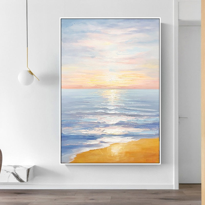 Modern Artist Painted Abstract Lingering Light Of The Setting Sun Oil Painting On Canvas Wall Art Picture Decor For Room Home