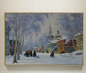 Wonderful Wall Art Hand Painted Winter Scenery Oil Painting on Canvas Handmade Beauty Russian Landscape Street View Oil Painting