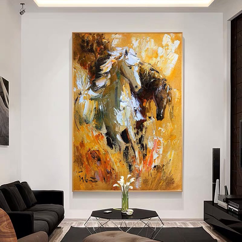 Modern Artist Painted Abstract Galloping Horse Oil Painting On Canvas Wall Art Frameless Picture Decor For Living Room Home Gift