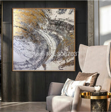 Load image into Gallery viewer, Artist Handmade Abstract Gold Oil Painting on Canvas Modern grey and gold Colors Oil Canvas Painting for Home Decor