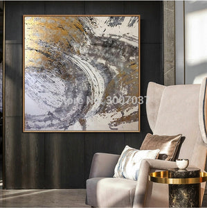 Artist Handmade Abstract Gold Oil Painting on Canvas Modern grey and gold Colors Oil Canvas Painting for Home Decor