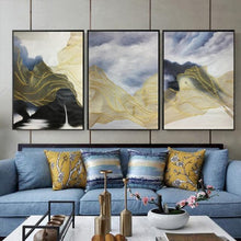 Load image into Gallery viewer, Handmade Abstract Landscape Canvas Oil Painting Gold Line Black Wall Art Picture For Living Room Home Decoration Three Pieces