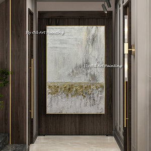 Hand-painted High Quality Silver Knife Thick Oil Painting  Artist Modern Abstract Grey Silver Oil Painting for living room