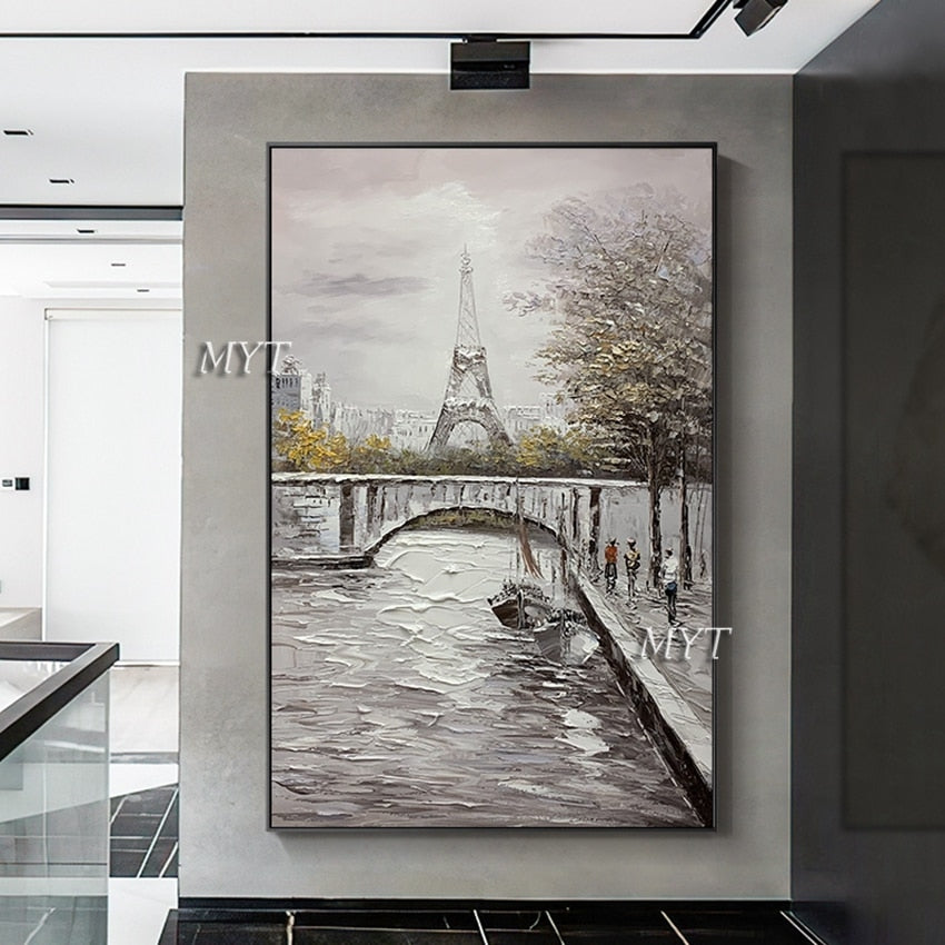 Pure Hand-painted Oil Painting Northern Europe Light Luxury Style Decorative City Palette Knife Oil Painting Art Paintings