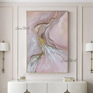 New Arrival Abstract Painting In Pink With Gold Texture Large Size Home Good Wall Art Canvas Painting For Living Room No Framed