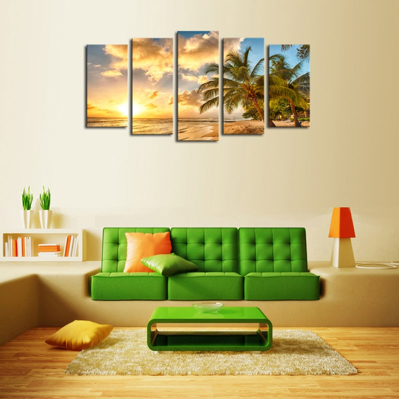 Unframed 5 Pcs Coconut Tree Beach Scenery Picture Print Painting Modern Canvas Wall Art for Wall Decor Home Decoration Artwork