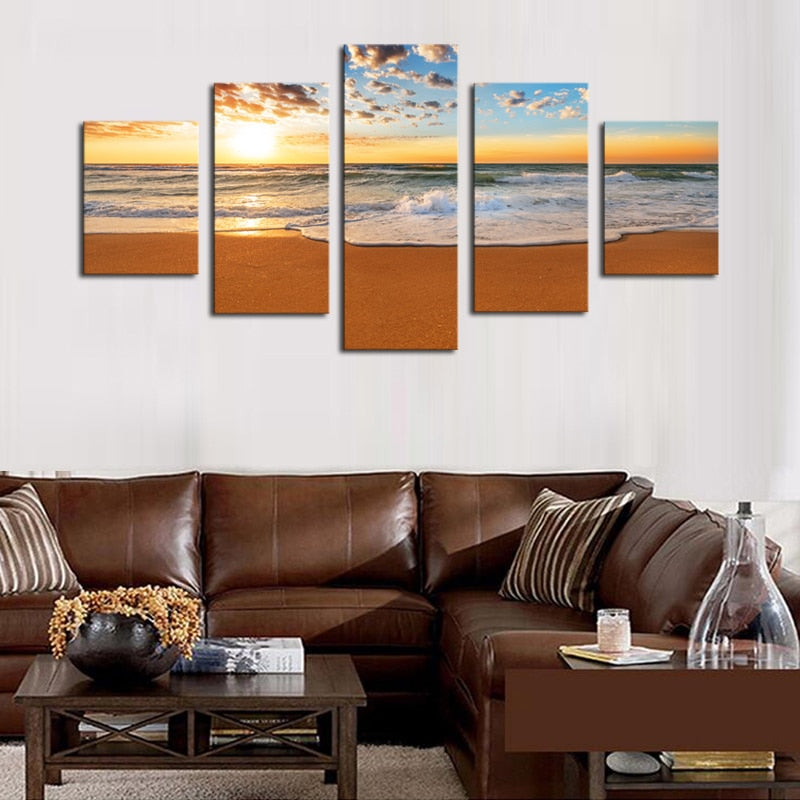 Unframed 5 pcs Modern Seascape Pictures Canvas Print Painting Wall Art For Wall Decor Home Decoration Cheap Artwork