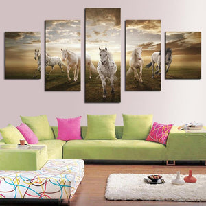 Unframed 5 pcs High Quality Cheap Art Pictures Running Horse Large HD Modern Home Wall Decor Abstract Canvas Print Oil Painting