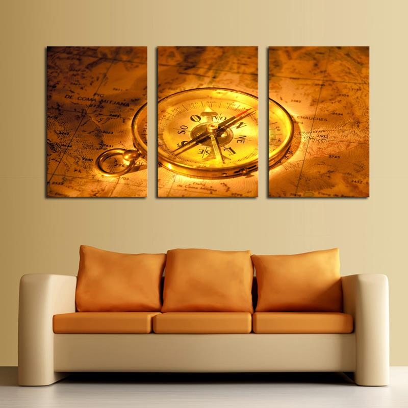 3 pcs Free Shipping Home Decor Canvas Frameless Yellow Clock Modern Wall Canvas Painting Art HD Print On Canvas painting Artwork