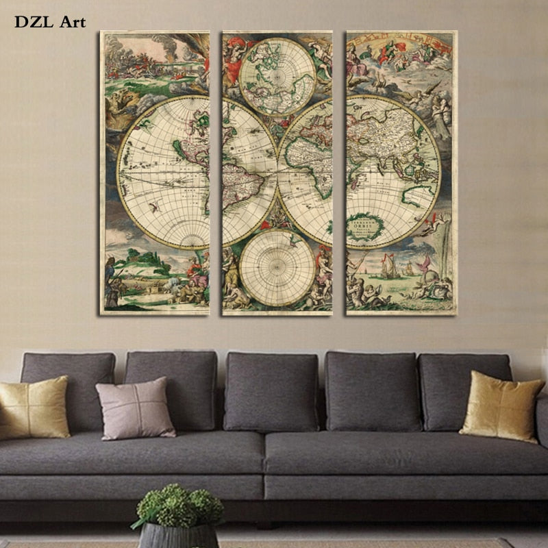 3 PCS World Map  Wall Decor Canvas Picture Art Print On Canvas Home Decoration for Christmas gift