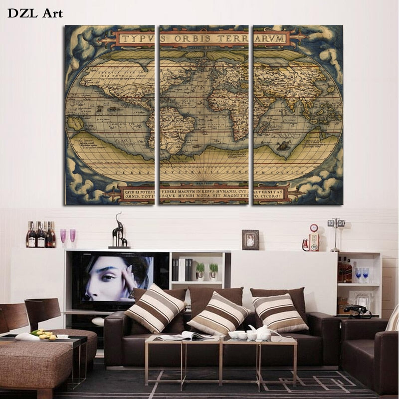 3 PCS World Map Home Wall Decor Canvas Picture Art Print On Canvas Home Decoration