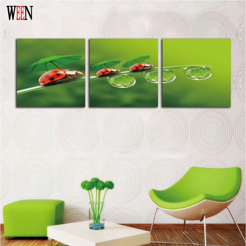 3 pcs Ladybug Wall Canvas Arts With Framed Directly Handed For Living Room Modern Insect Module painting Poster Hot Gift