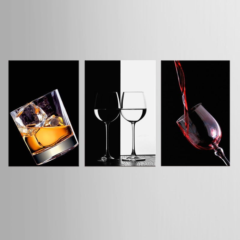 HOT 3 Pcs/Set Artist Canvas Still Life painting Restaurant glass series Canvas Prints Wall Pictures for Living Room Picture