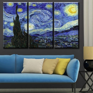 3 pcs Unframed Vincent van Gogh STARRY NIGHT C.1889 Art Wall Picture Canvas Printed Oil Painting Cheap Fashion Home Decal