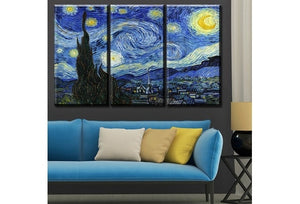 3 pcs Unframed Vincent van Gogh STARRY NIGHT C.1889 Art Wall Picture Canvas Printed Oil Painting Cheap Fashion Home Decal