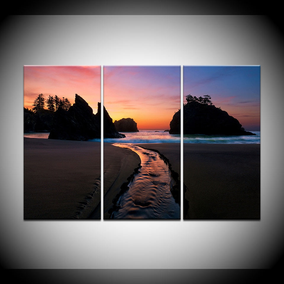 3 Pcs Beach Sunset Painting Wall Art Picture Modern Home Decoration Living Room or Bedroom Canvas Wall picture framed artwork