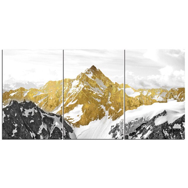 3 Pcs Abstract Golden Snow Mountain Posters Wall Art Pictures Canvas Home Decor Posters Paintings Living Room Bedroom Decoration