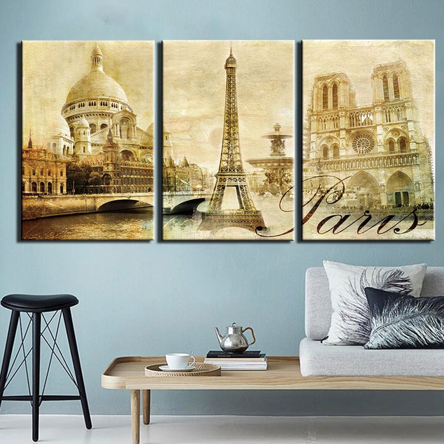 3 Pcs Eiffel Tower Vintage House Posters Wall Art Pictures Canvas Home Decor Posters Paintings Living Room Bedroom Decoration